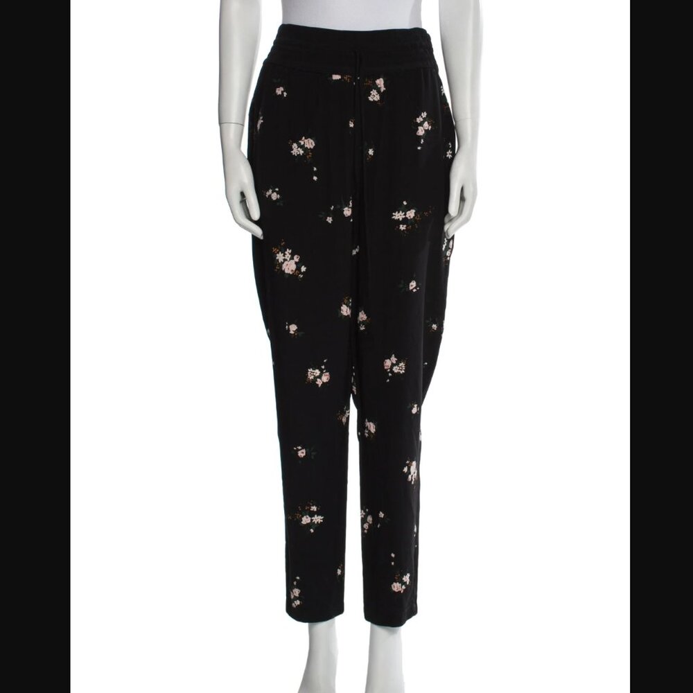 100% Silk Black Floral ALC High Waist Pants